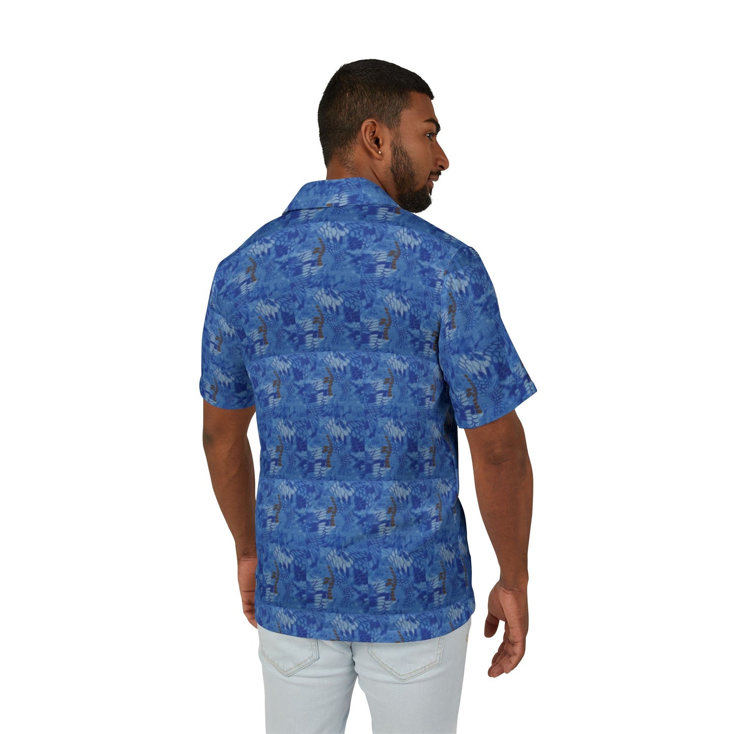 Give Me Grace Floral Camo Hawaiian Shirt — Blue Snakeskin, flower