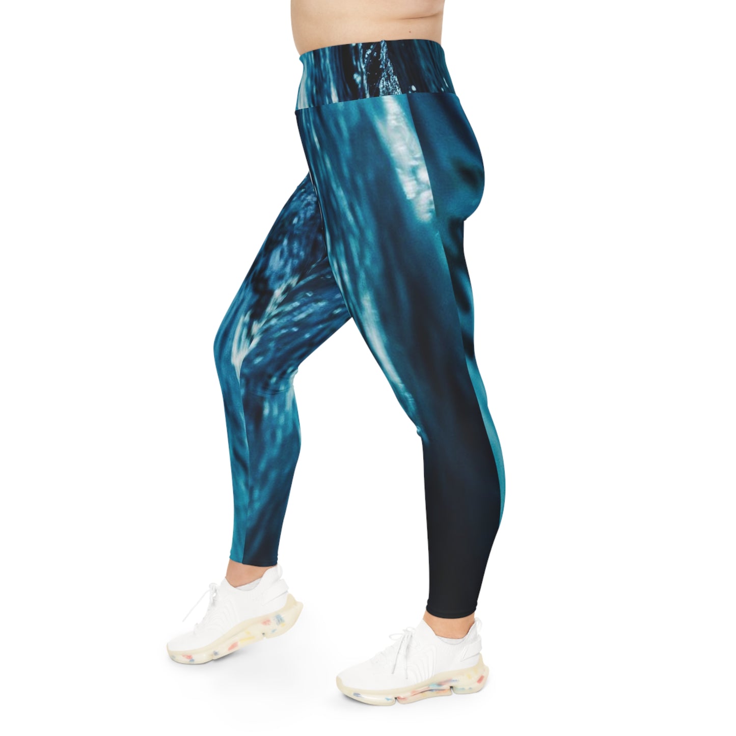 Plus Size Leggings — Waterfall Ocean Print (Up to 6X)