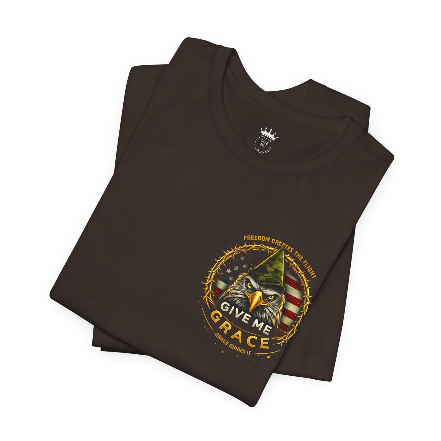 Give Me Grace Eagle design Tee | Patriotic American Flag, Military Helmet, Barbed Wire