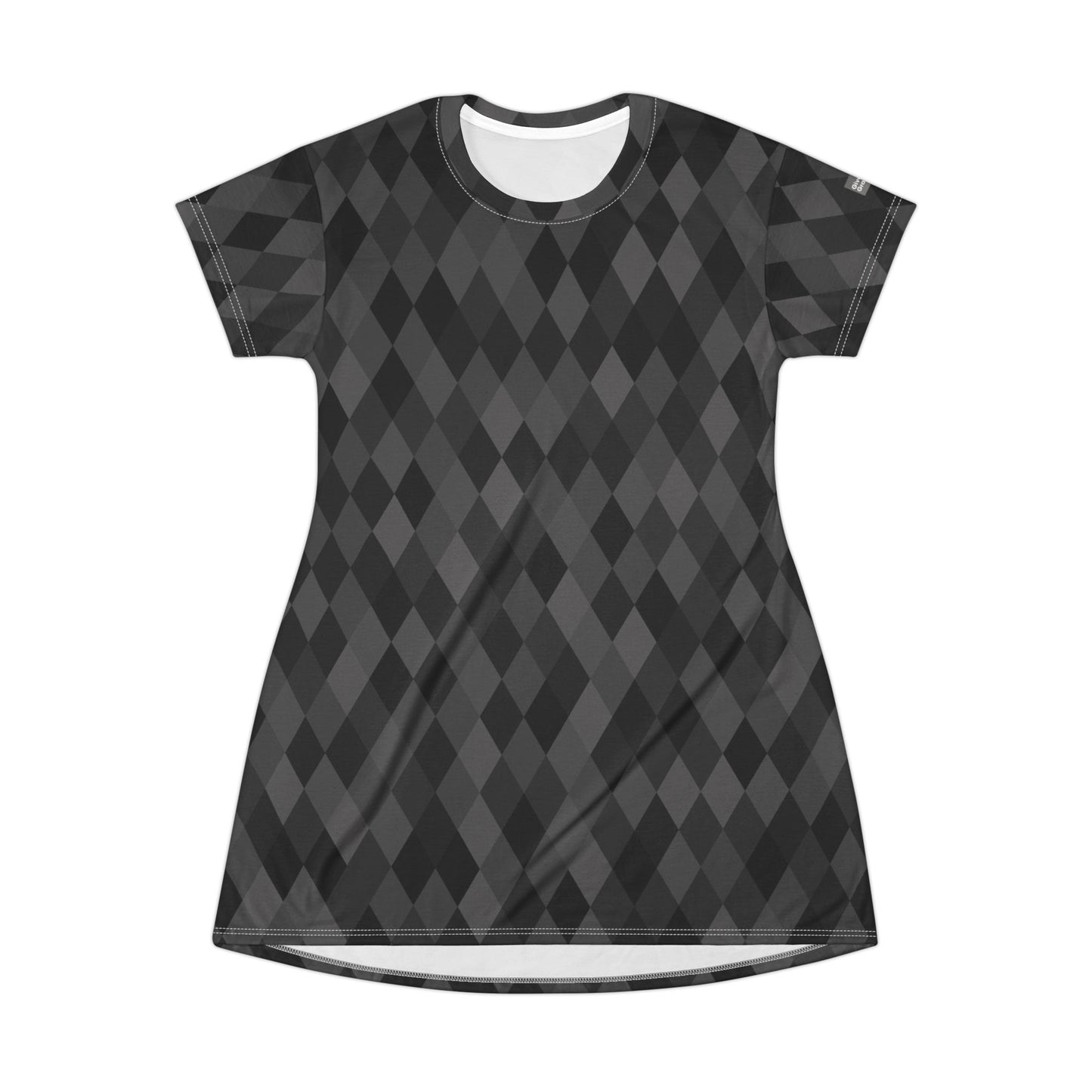 Argyle (diamonds, pyramids) Black & Gray T-Shirt Dress — Classic Sexy Work-to-Play Knit