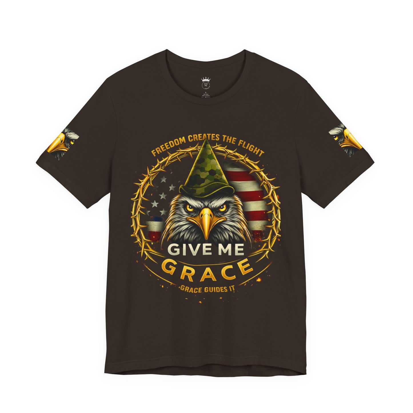Give Me Grace Eagle design Tee | Patriotic American Flag, Military Helmet, Barbed Wire