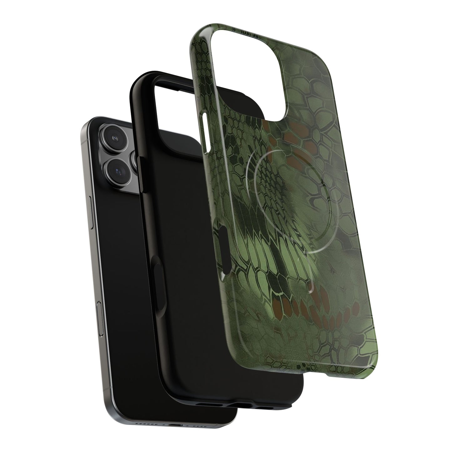 Magnetic Tough Phone Case — Green Camo Flower Snake Skin Protective Cover