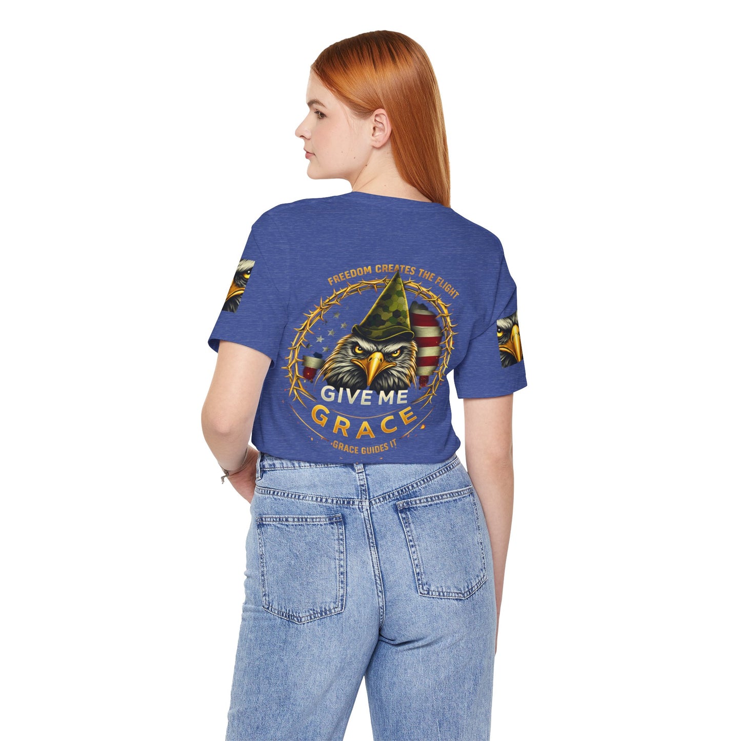 Give Me Grace Eagle design Tee | Patriotic American Flag, Military Helmet, Barbed Wire