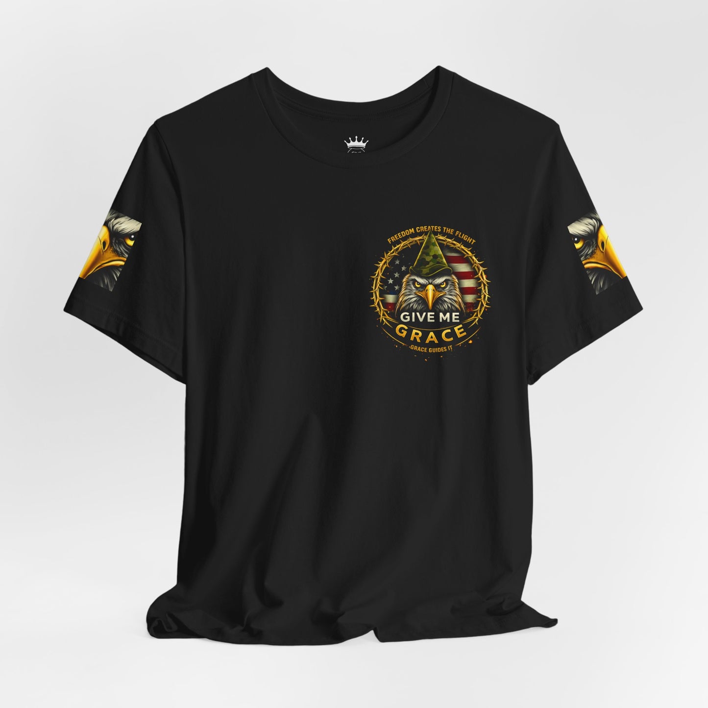 Give Me Grace Eagle design Tee | Patriotic American Flag, Military Helmet, Barbed Wire