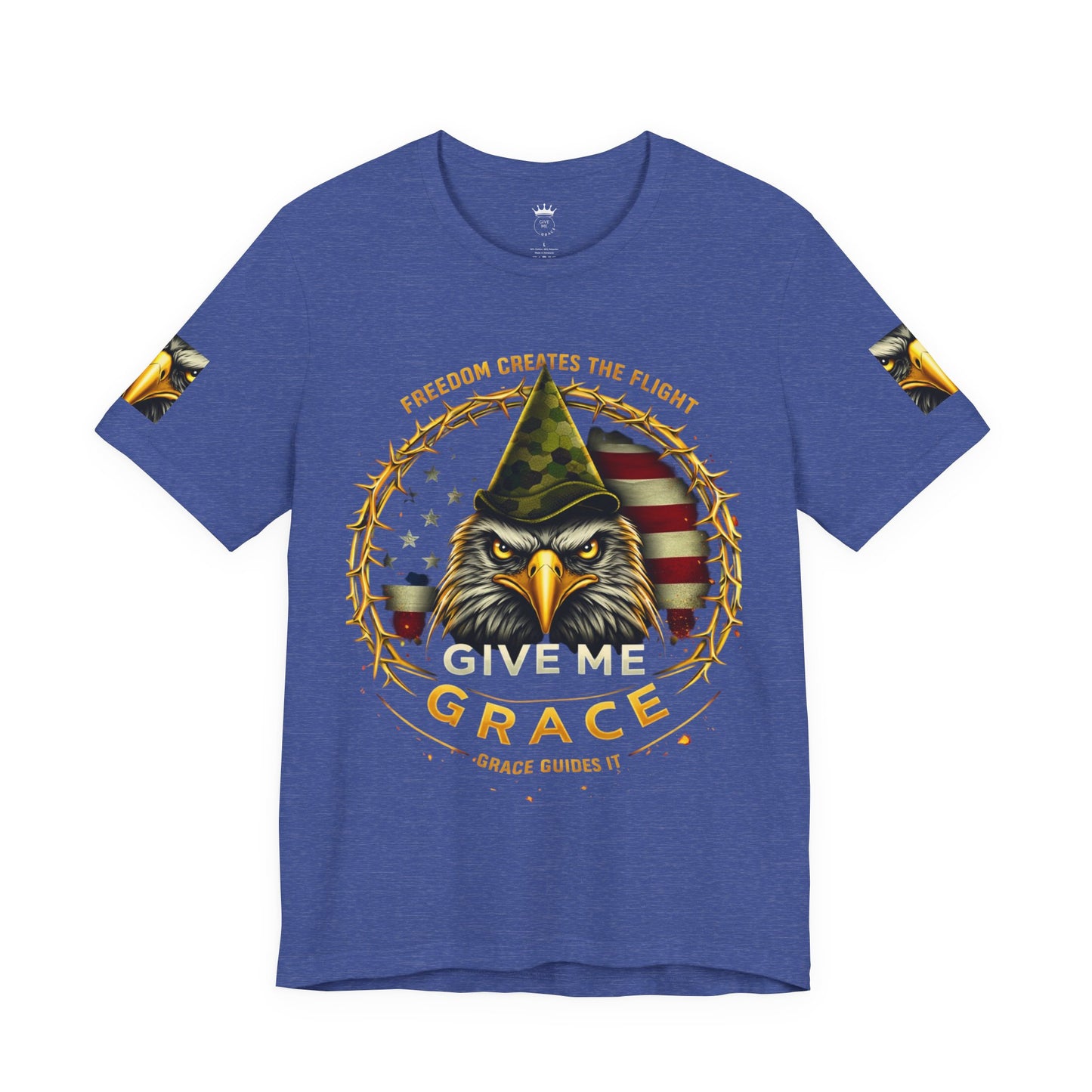 Give Me Grace Eagle design Tee | Patriotic American Flag, Military Helmet, Barbed Wire