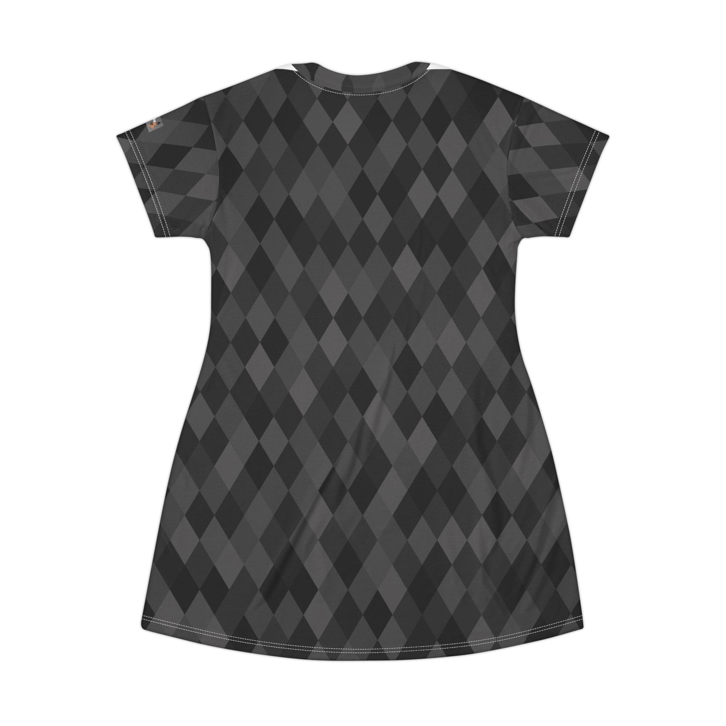 Argyle (diamonds, pyramids) Black & Gray T-Shirt Dress — Classic Sexy Work-to-Play Knit