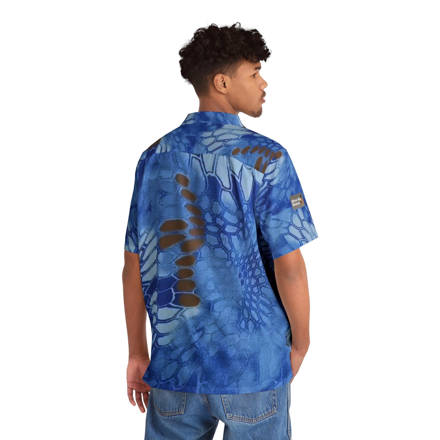 Blue Button Up Casual Hawaiian Shirt with Pyramid Hat Print, Sexy and Fun Lightweight Unisex Top, Ideal for Any Occasion, Beachwear,