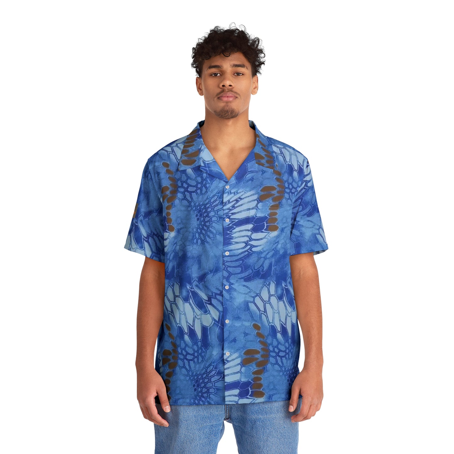 Blue Button Up Casual Hawaiian Shirt with Pyramid Hat Print, Sexy and Fun Lightweight Unisex Top, Ideal for Any Occasion, Beachwear,