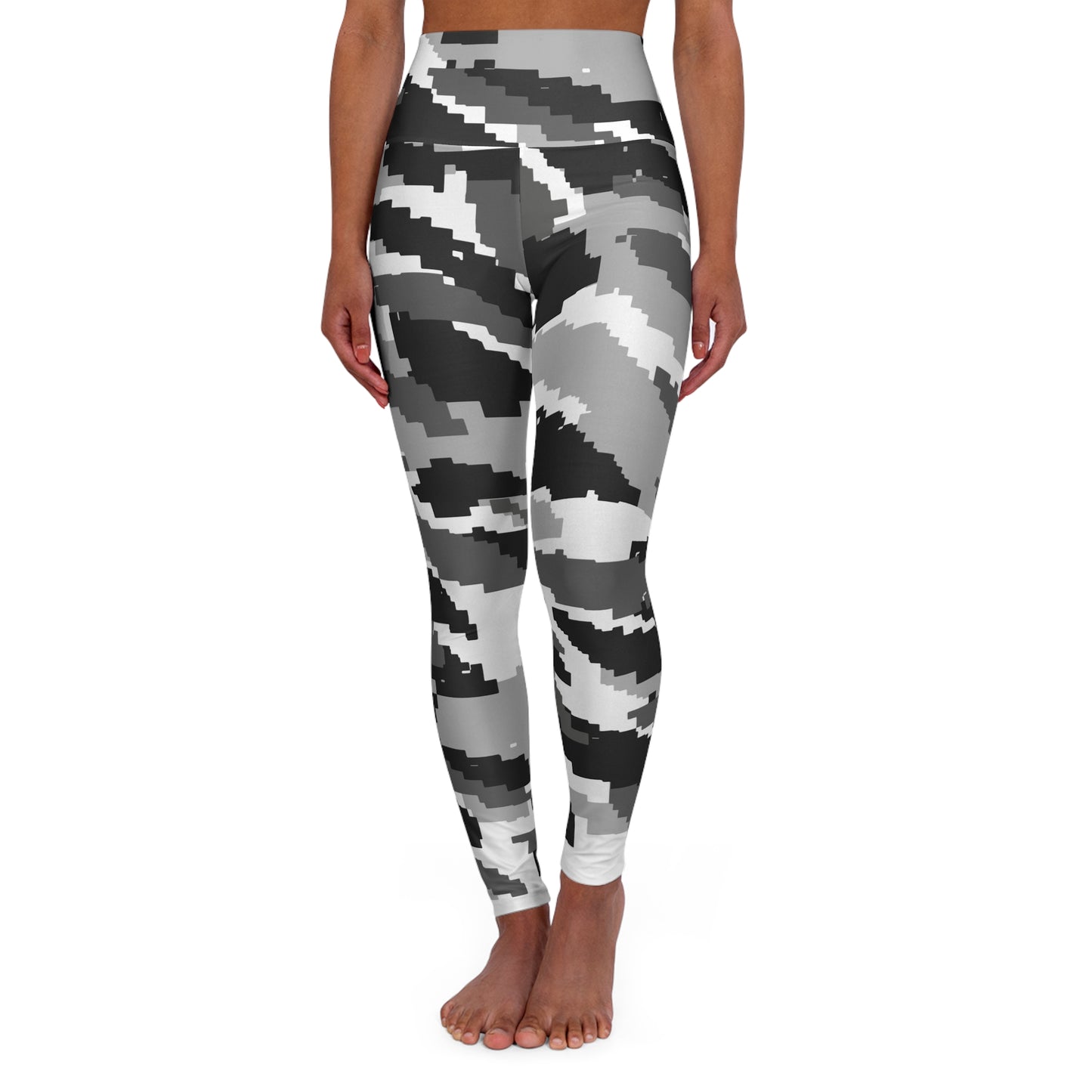High-Waisted Yoga Leggings — Camouflage Black, White, Gray Camo
