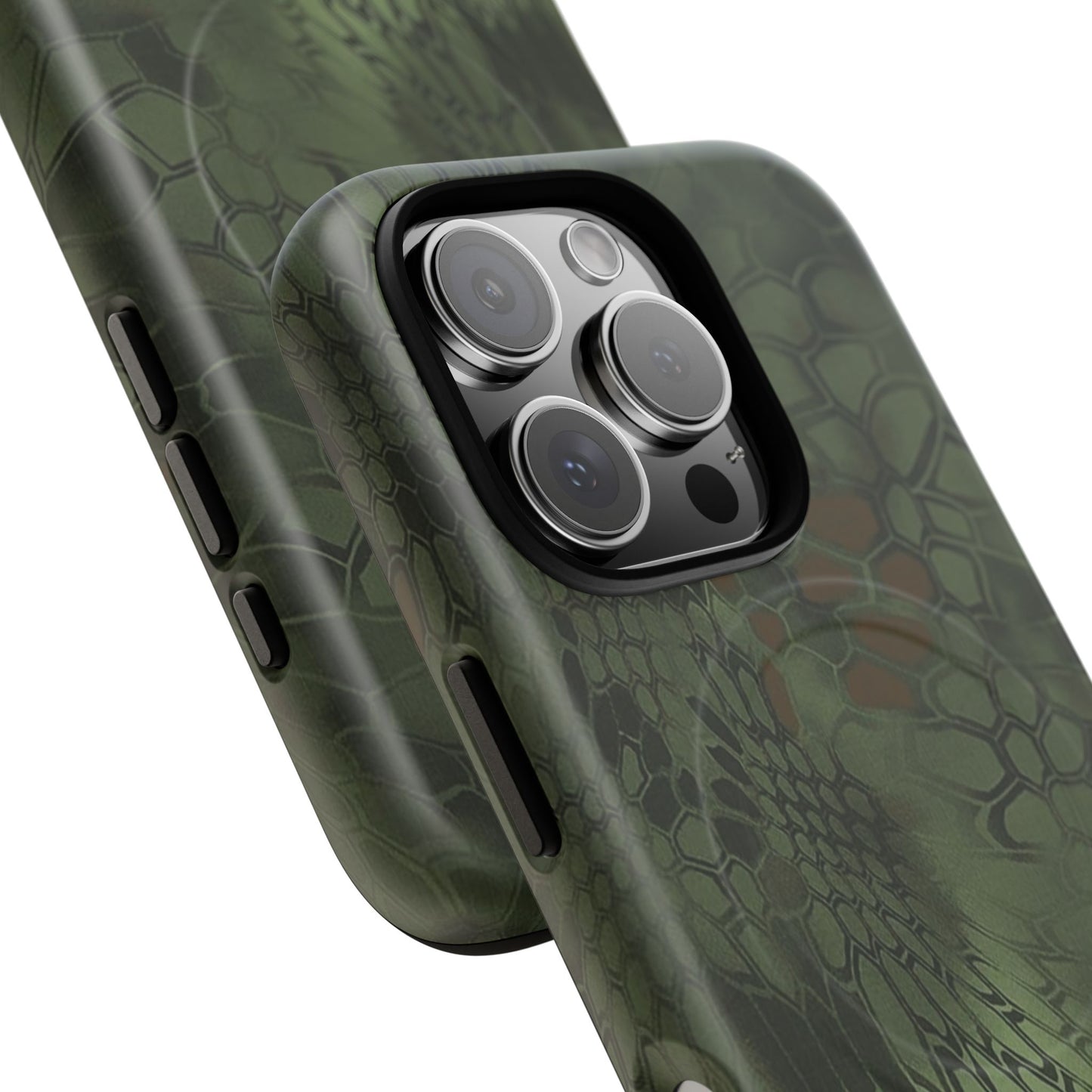 Magnetic Tough Phone Case — Green Camo Flower Snake Skin Protective Cover