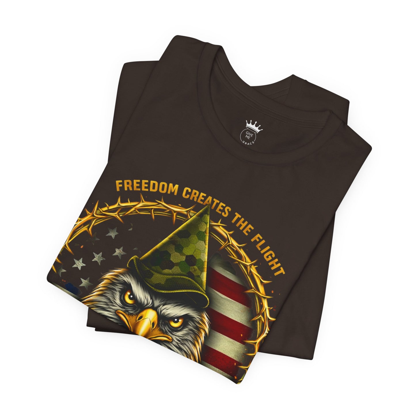 Give Me Grace Eagle design Tee | Patriotic American Flag, Military Helmet, Barbed Wire