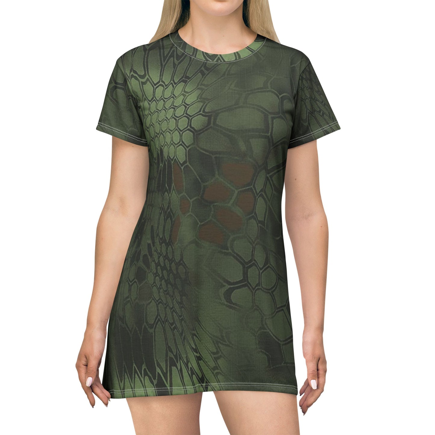 Give Me Grace Green Signature Snakeskin Lace Camo Croc Mix T-Shirt Dress