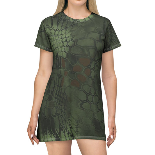 Give Me Grace Green Signature Snakeskin Lace Camo Croc Mix T-Shirt Dress