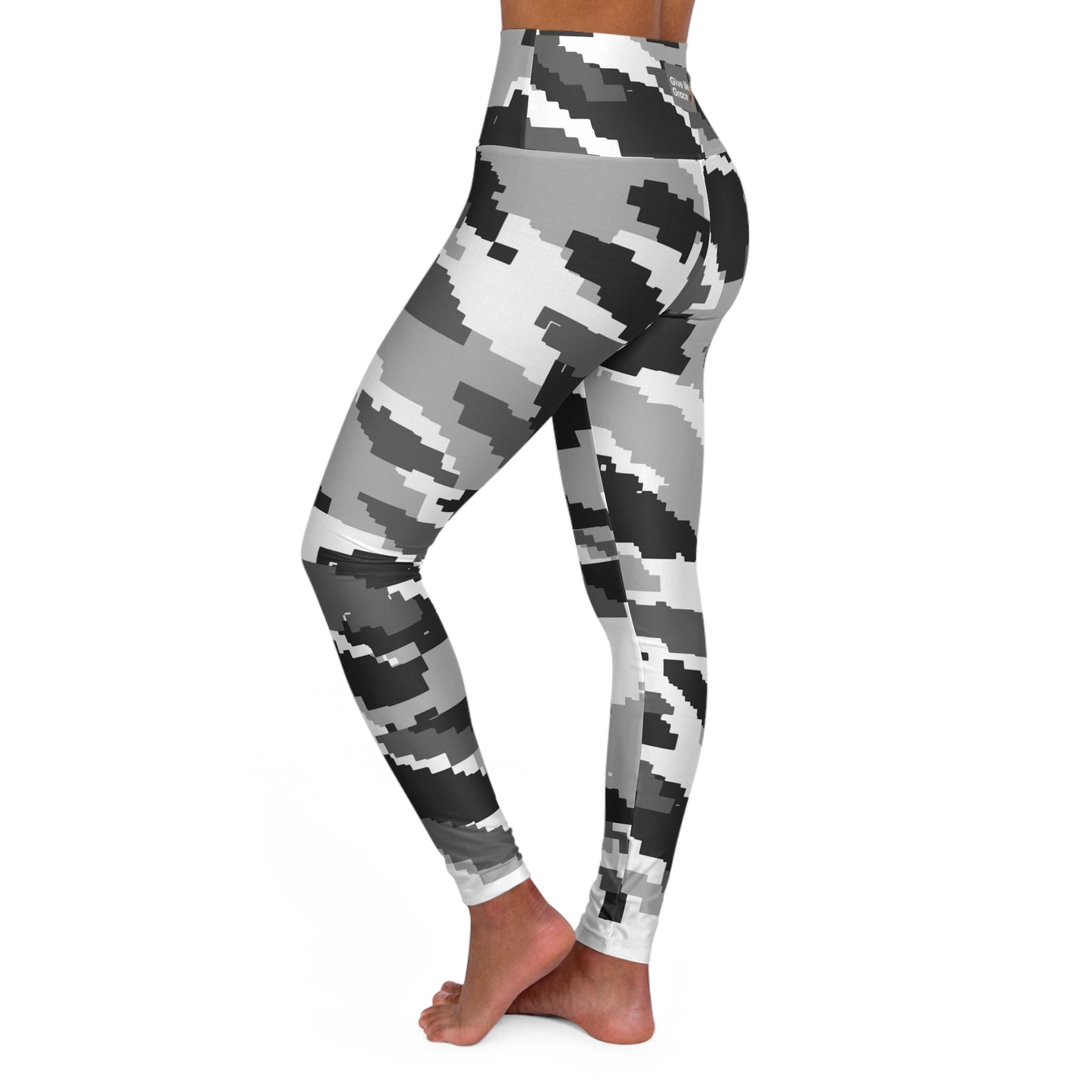High-Waisted Yoga Leggings — Camouflage Black, White, Gray Camo
