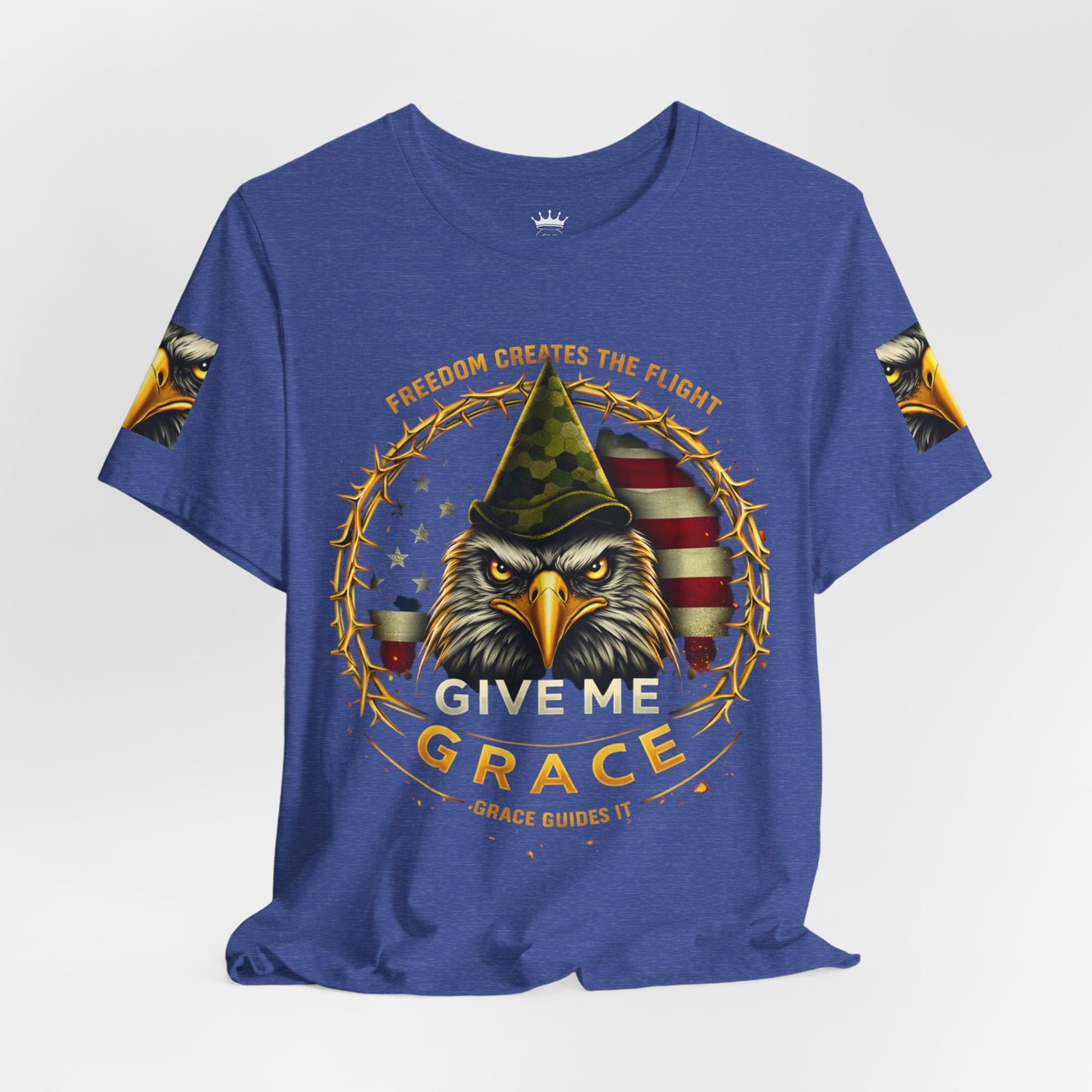 Give Me Grace Eagle design Tee | Patriotic American Flag, Military Helmet, Barbed Wire