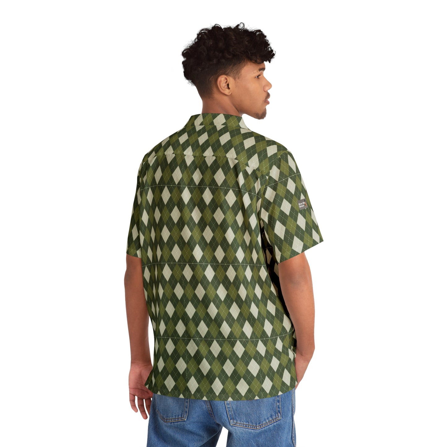 Unisex Hawaiian Shirt — Classic Timeless Argyle (pyramid diamond) - green and cream