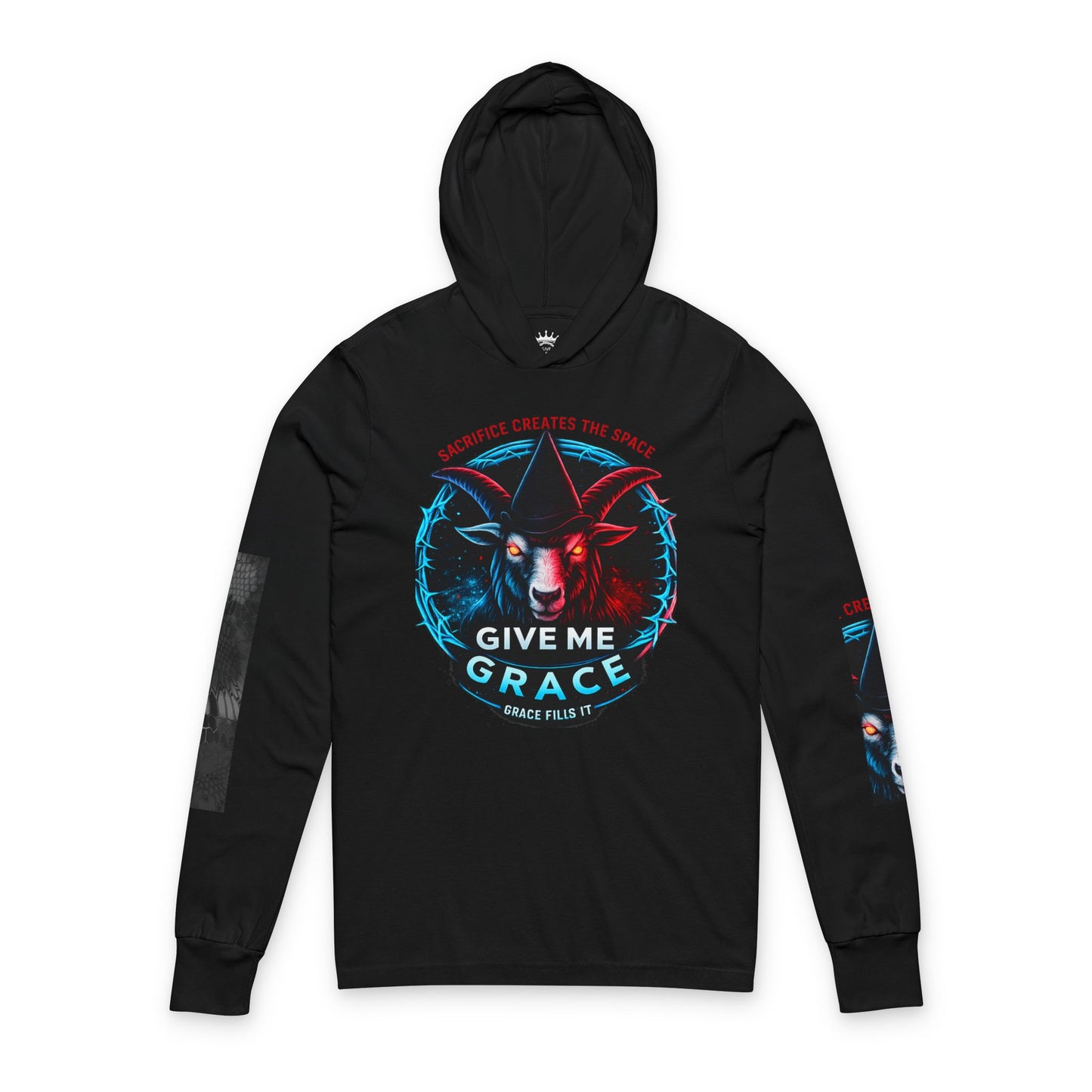 Give Me Grace Goat, Hooded Long Sleeve Tee | Goat Graphic, Inspirational Message