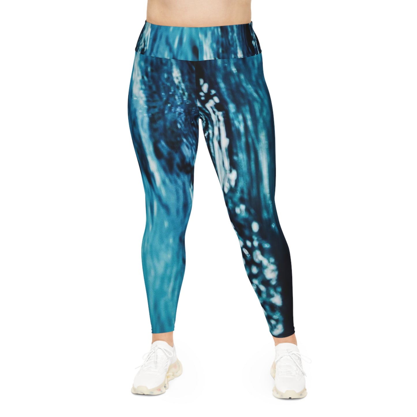Plus Size Leggings — Waterfall Ocean Print (Up to 6X)