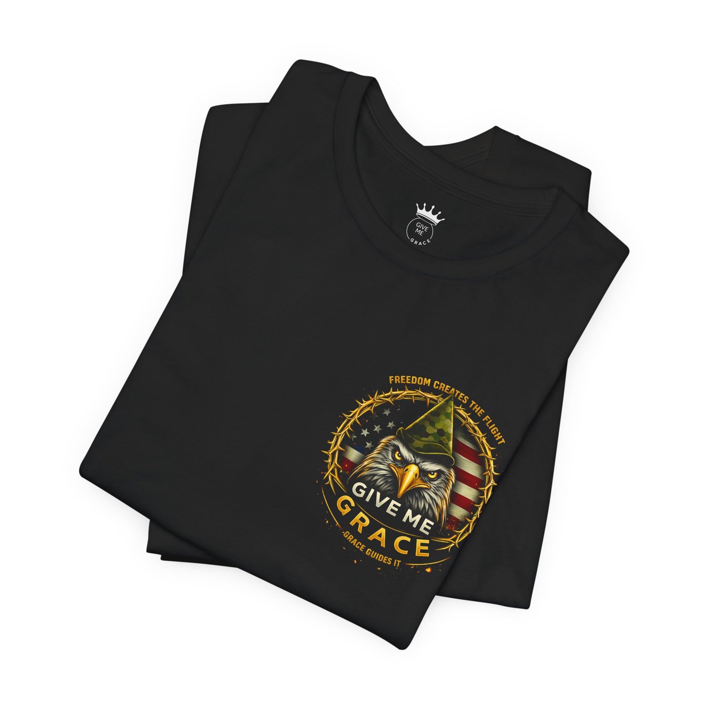Give Me Grace Eagle design Tee | Patriotic American Flag, Military Helmet, Barbed Wire
