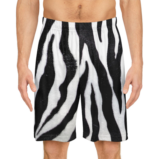 Zebra Print Trendy Basketball Shorts | Black White All-Over Print