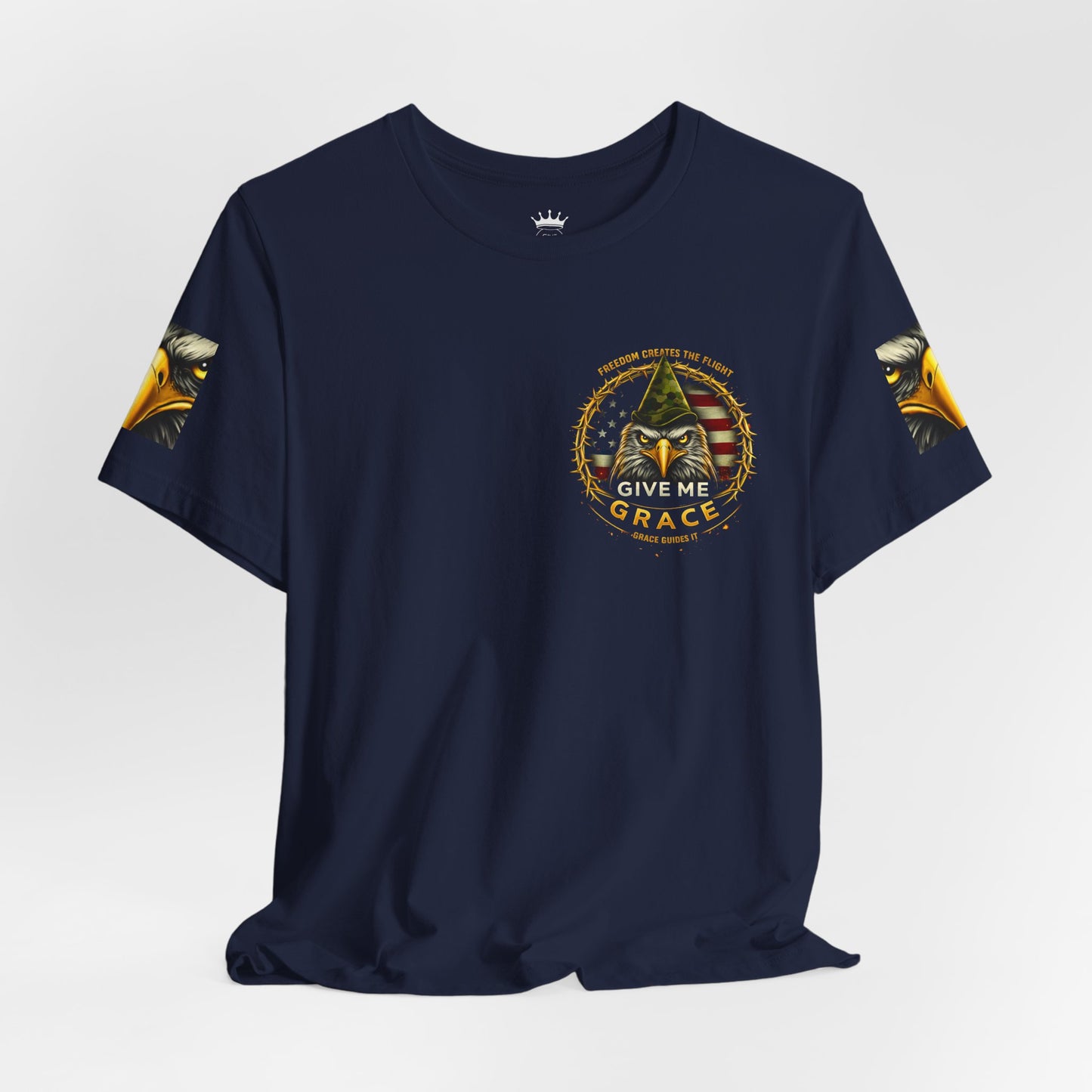 Give Me Grace Eagle design Tee | Patriotic American Flag, Military Helmet, Barbed Wire