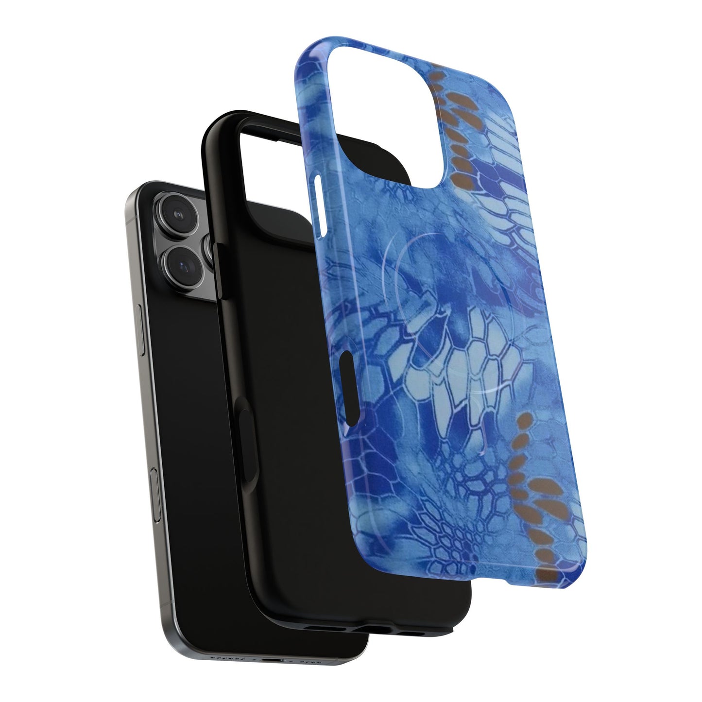 Magnetic Tough Phone Case — Blue Camo Flower Snake Skin Protective Cover