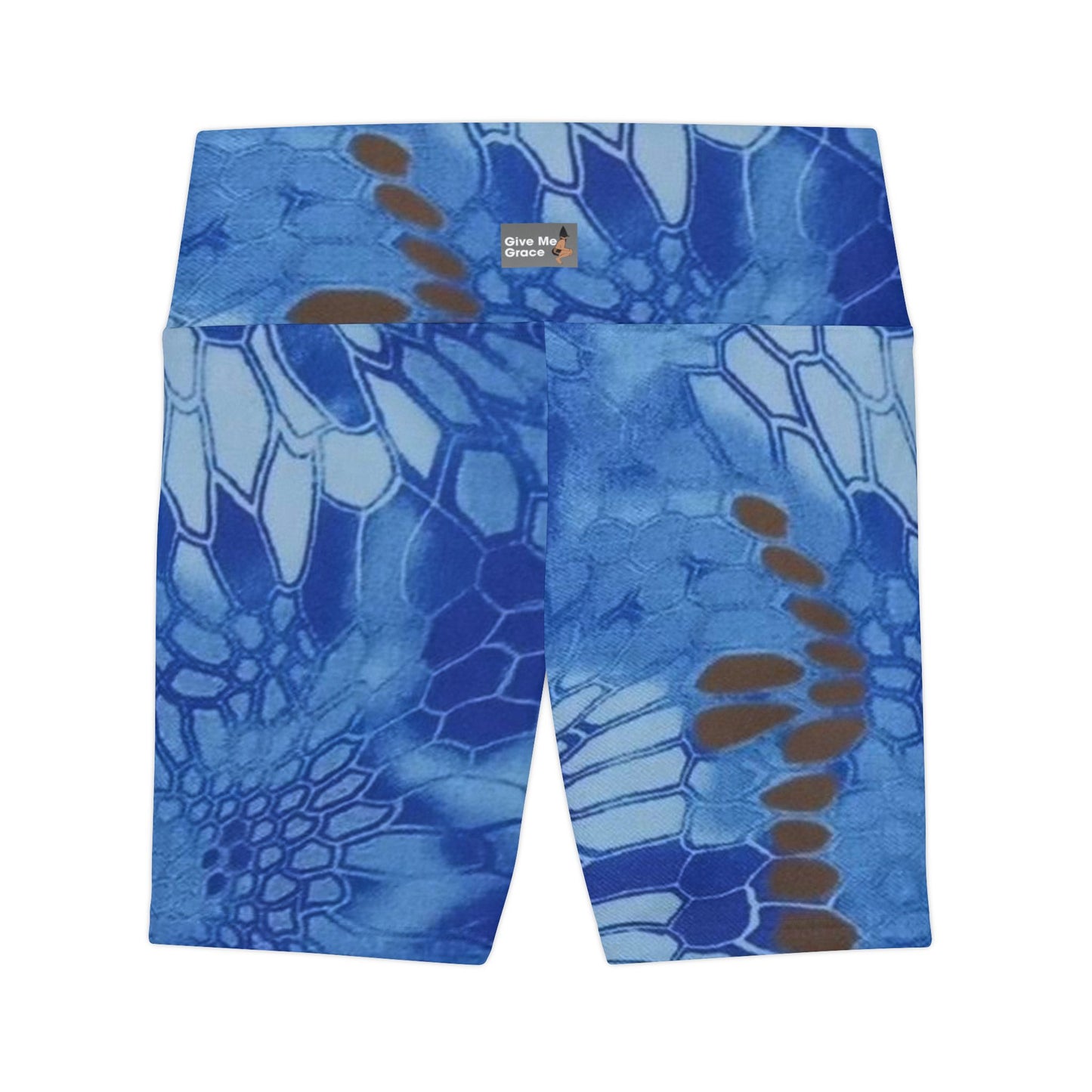 Blue Workout Shorts, Give Me Grace Print, Women's Athletic Wear, High Waistband, Crop Top Matching, Comfortable Fitness Shorts