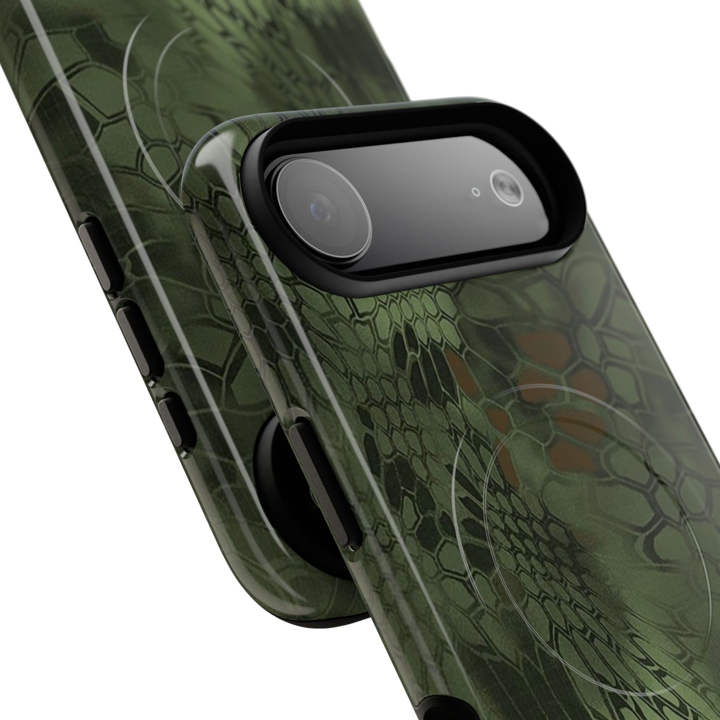 Magnetic Tough Phone Case — Green Camo Flower Snake Skin Protective Cover