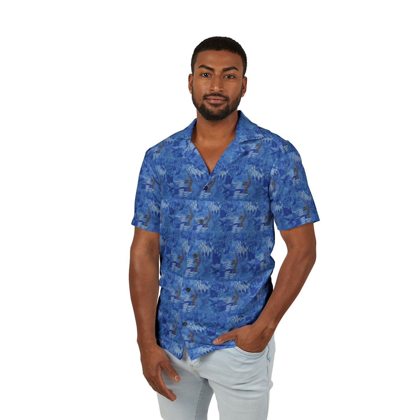 Give Me Grace Floral Camo Hawaiian Shirt — Blue Snakeskin, flower