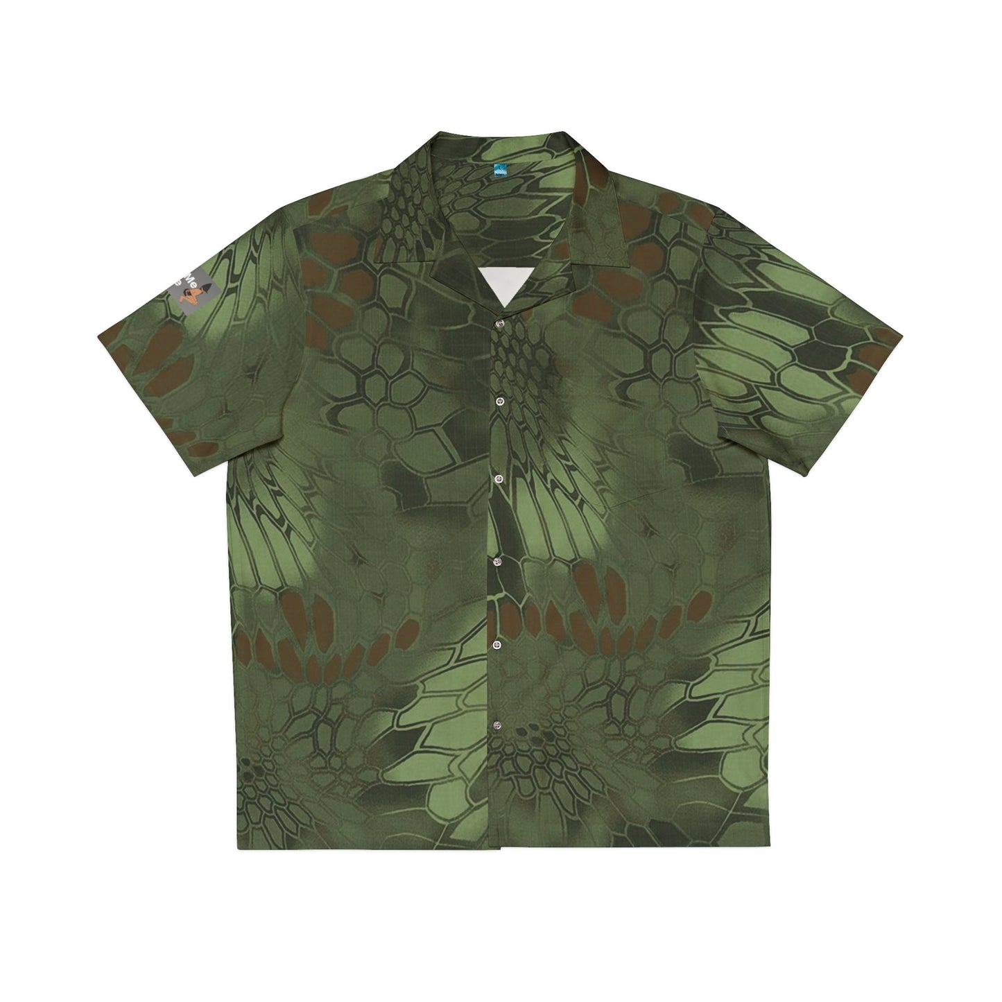 Green Hawaiian Shirt, Tropical Button-Up, Vacation Outfit, Lightweight Aloha Top, Pyramid Hat Print, Men's Beachwear