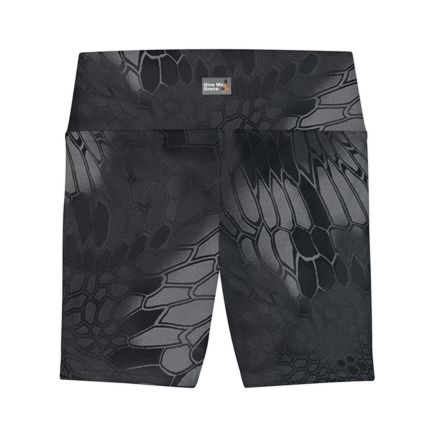 Black Gray Workout Shorts, Give Me Grace Print, Women's Athletic Wear, High Waistband, Crop Top Matching, Comfortable Fitness Shorts