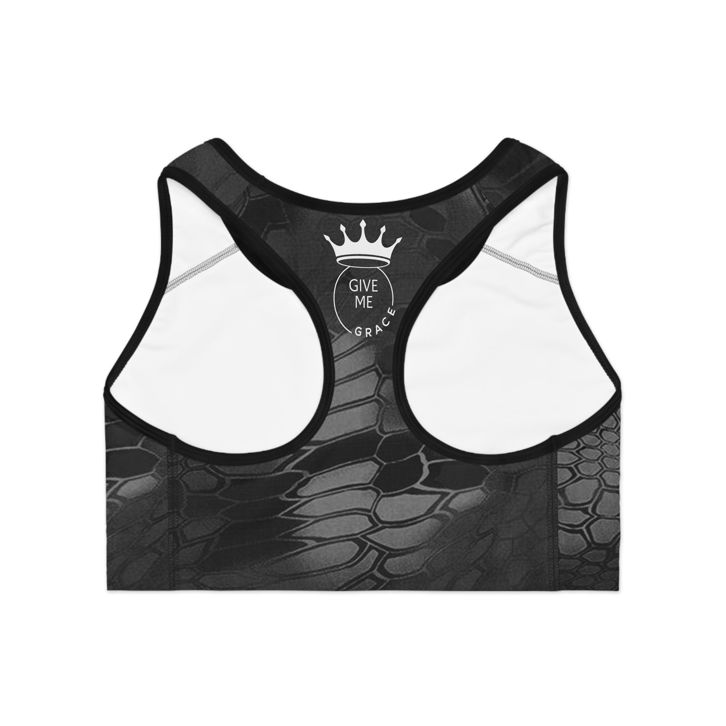 Sleek Black Flower Print Sports Bra, Camo Activewear for Fitness, Gym, Yoga, Workout Gear, Unique Athletic Wear, Fashionable Sports Top