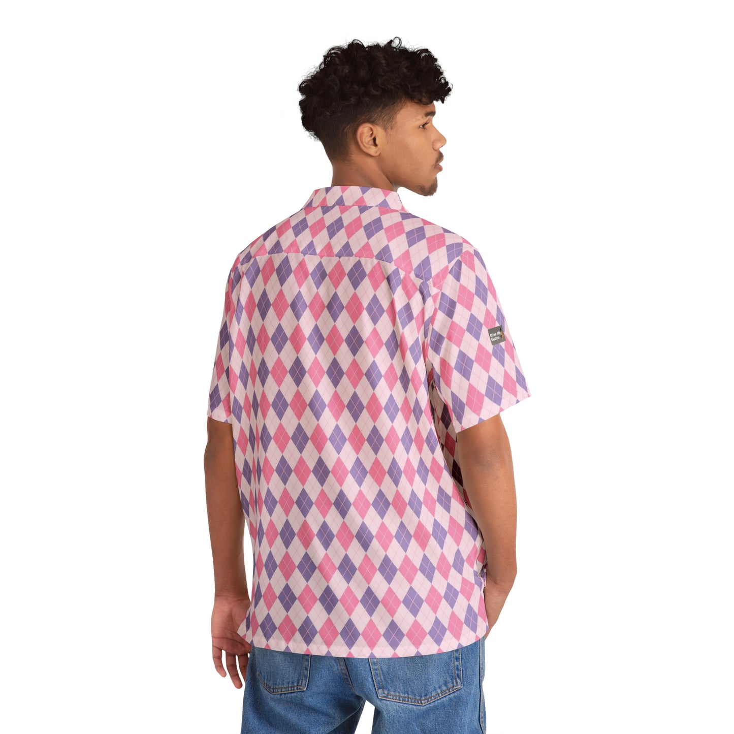 Unisex Hawaiian Shirt — Classic Timeless Argyle (pyramid diamond) - pink & purple