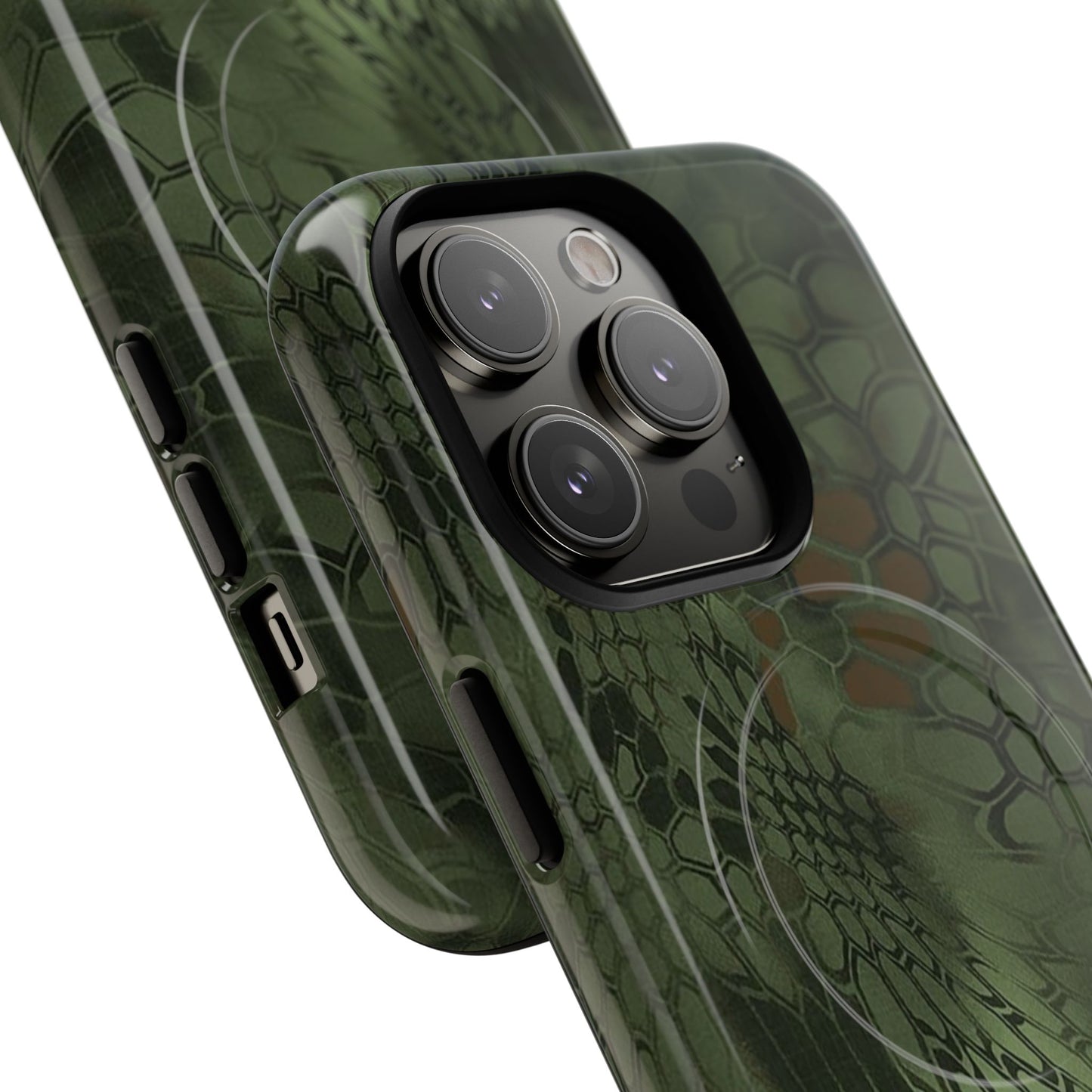 Magnetic Tough Phone Case — Green Camo Flower Snake Skin Protective Cover