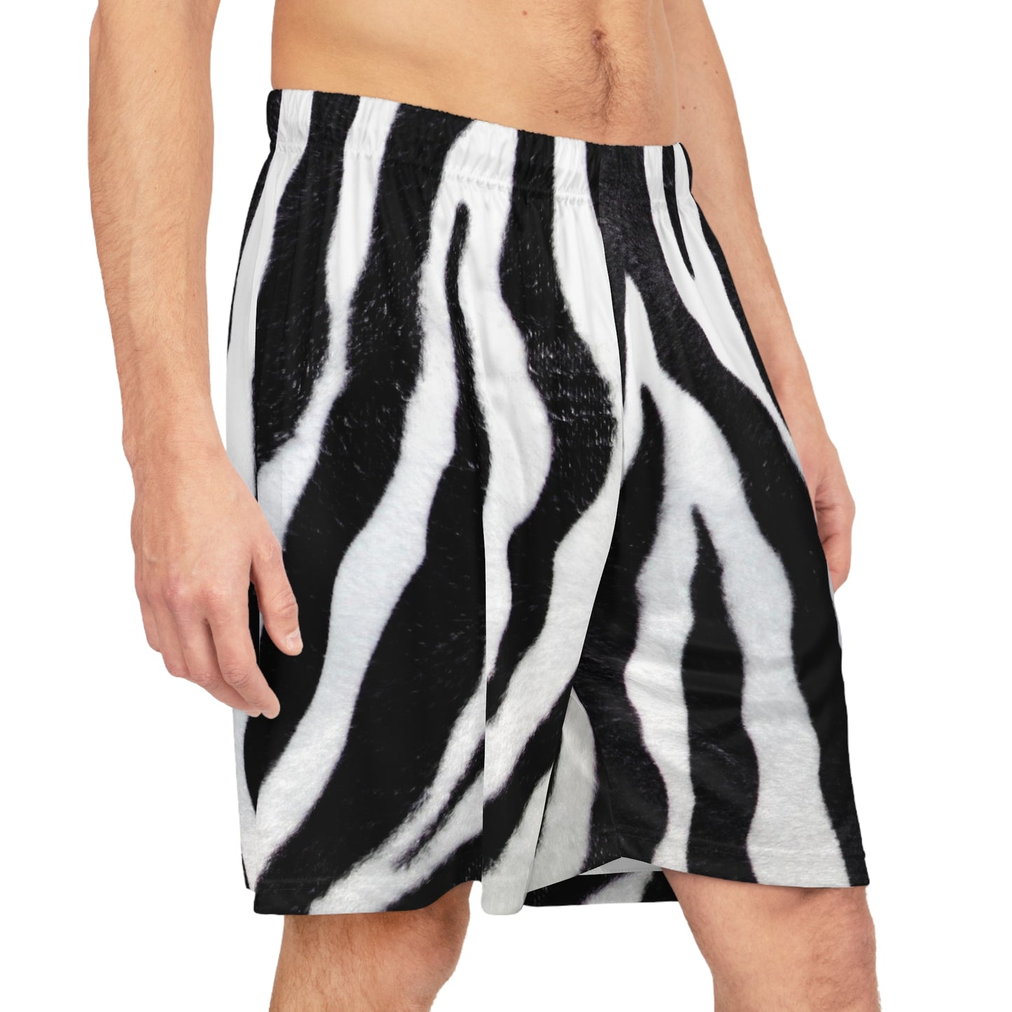 Zebra Print Trendy Basketball Shorts | Black White All-Over Print