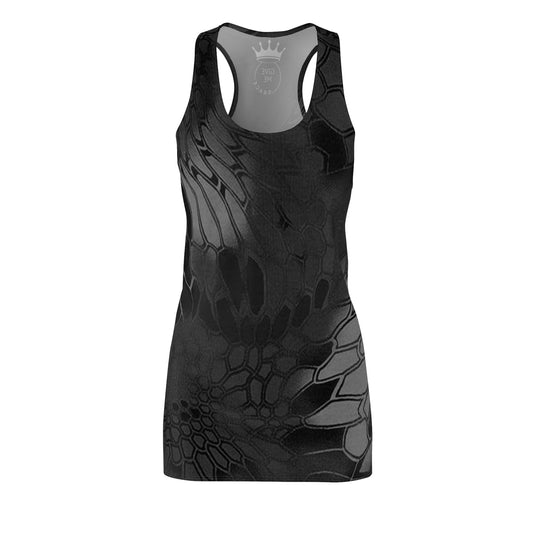 Chic Black Floral Racerback Dress, Casual Summer Dress, Trendy Workout Dress, Perfect for Parties, Stylish Loungewear