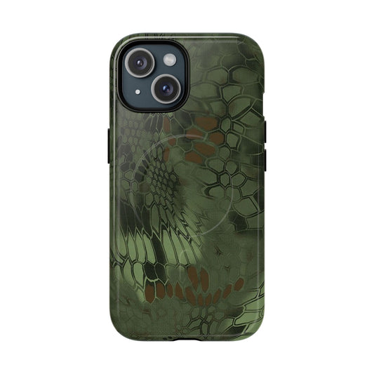 Magnetic Tough Phone Case — Green Camo Flower Snake Skin Protective Cover