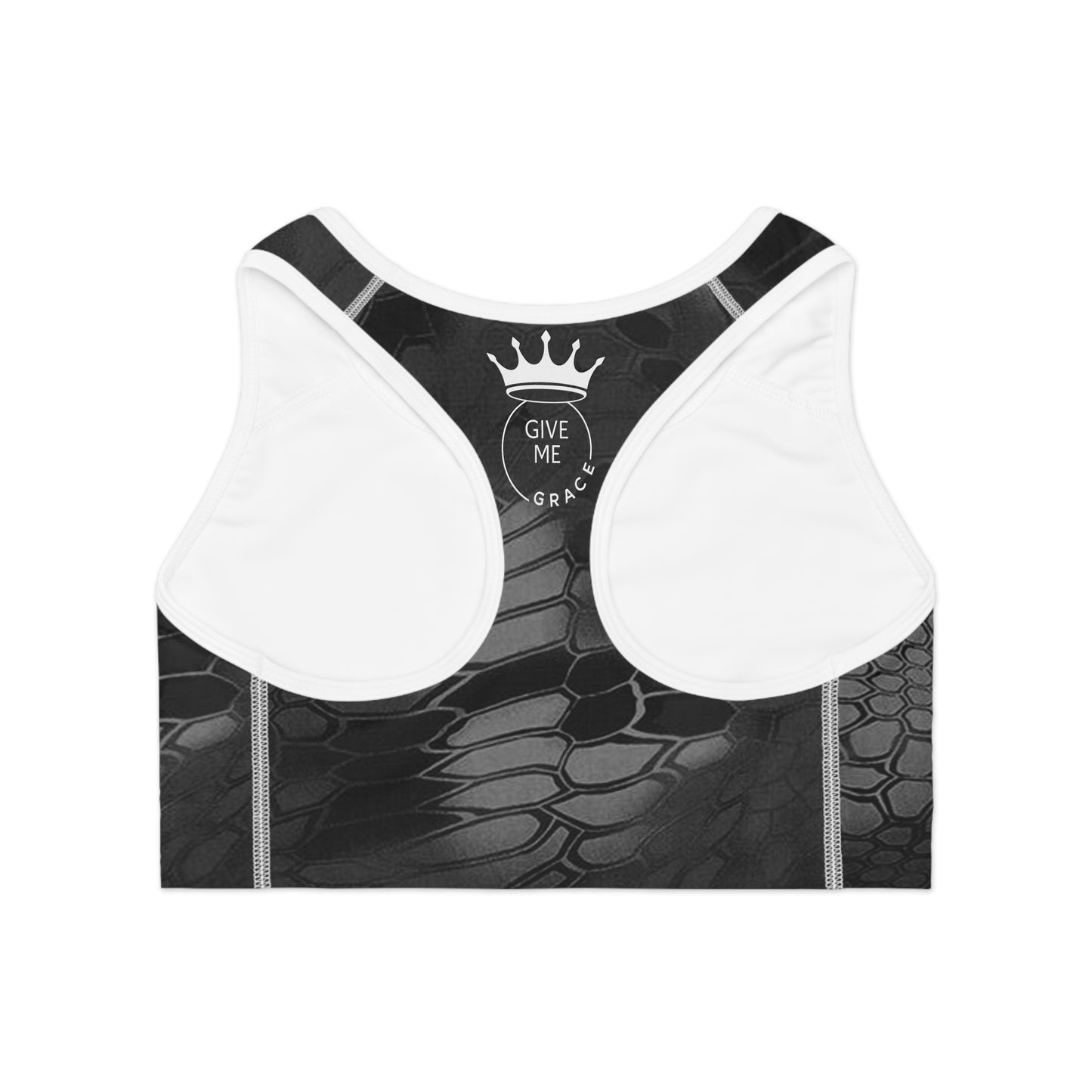 Sleek Black Flower Print Sports Bra, Camo Activewear for Fitness, Gym, Yoga, Workout Gear, Unique Athletic Wear, Fashionable Sports Top