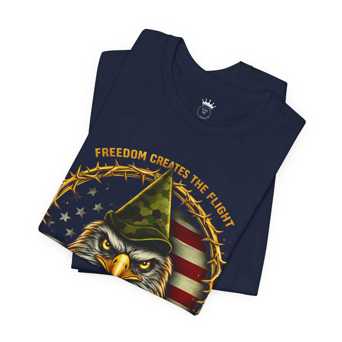 Give Me Grace Eagle design Tee | Patriotic American Flag, Military Helmet, Barbed Wire