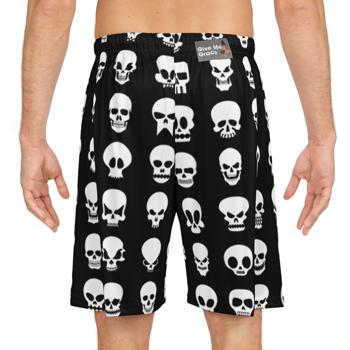 Gothic Skull Basketball Shorts — Black & White Rock 'n' Roll Style - Halloween
