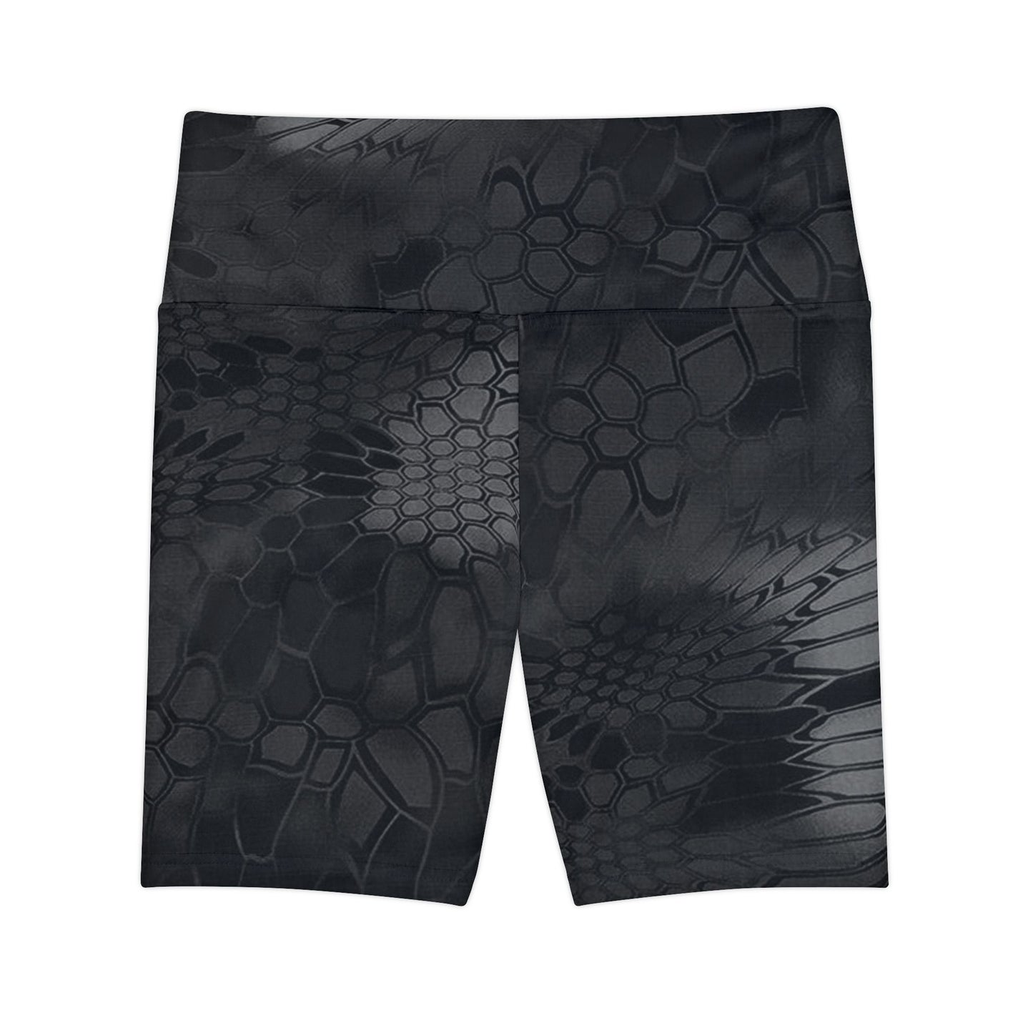 Give Me Grace Women's Workout Shorts — Black Camo Floral Lace Snakeskin AOP