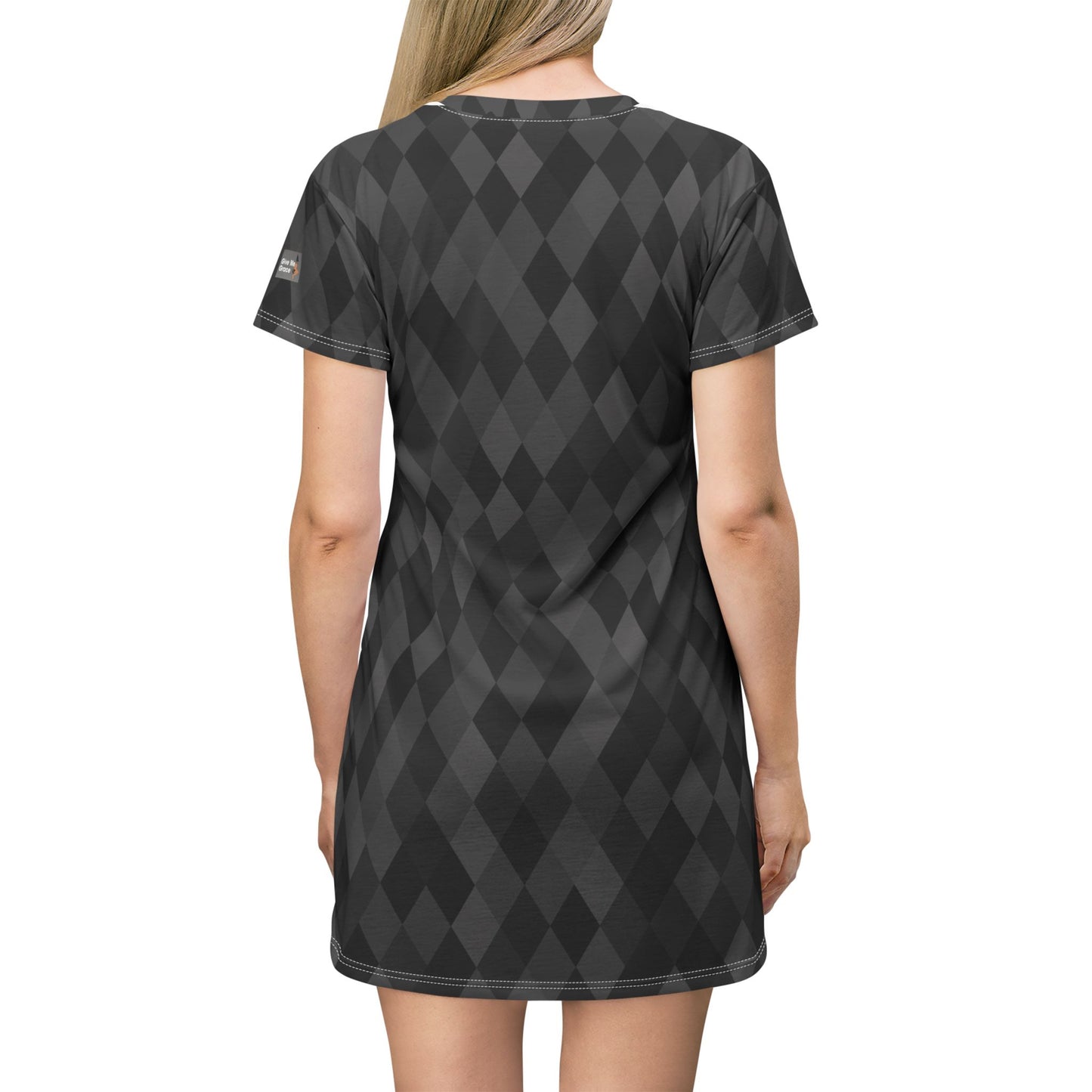 Argyle (diamonds, pyramids) Black & Gray T-Shirt Dress — Classic Sexy Work-to-Play Knit
