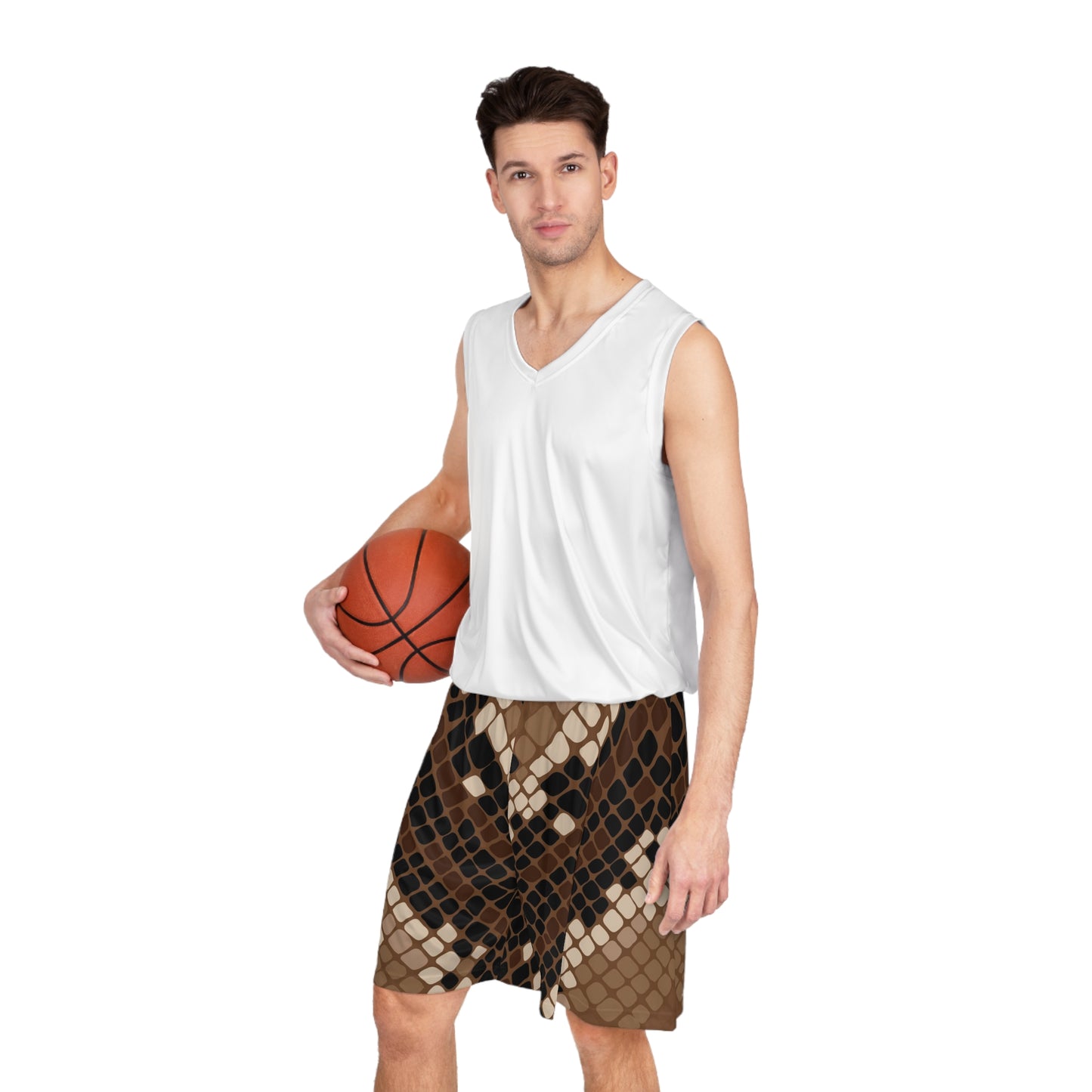 Give Me Grace Abstract Snakeskin print brown Basketball Shorts