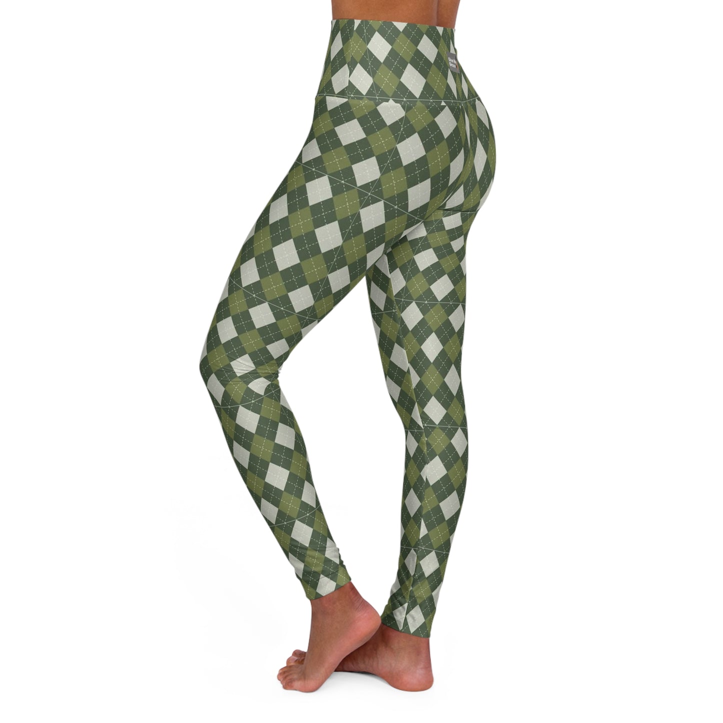 Classic Argyle - Green and Cream High-Waisted Yoga Leggings