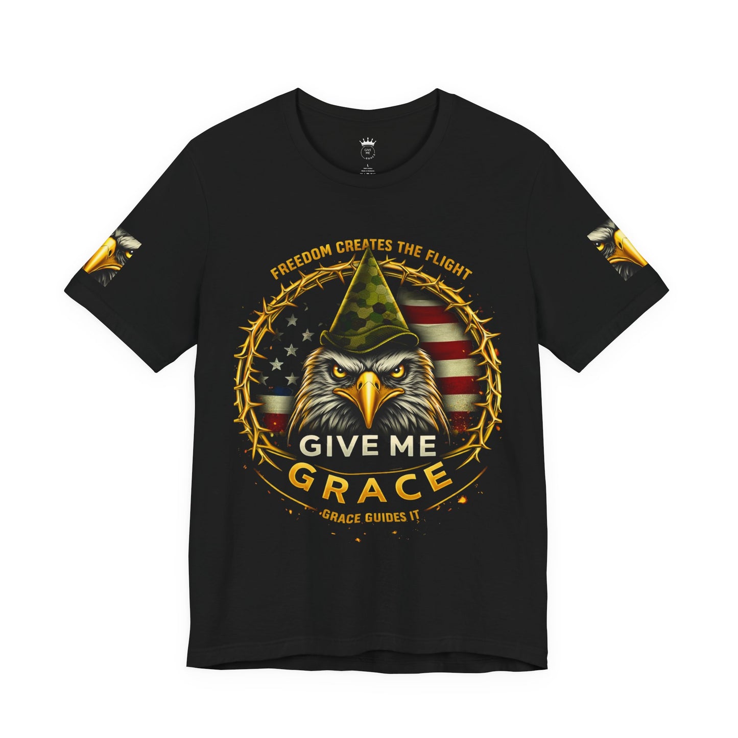 Give Me Grace Eagle design Tee | Patriotic American Flag, Military Helmet, Barbed Wire