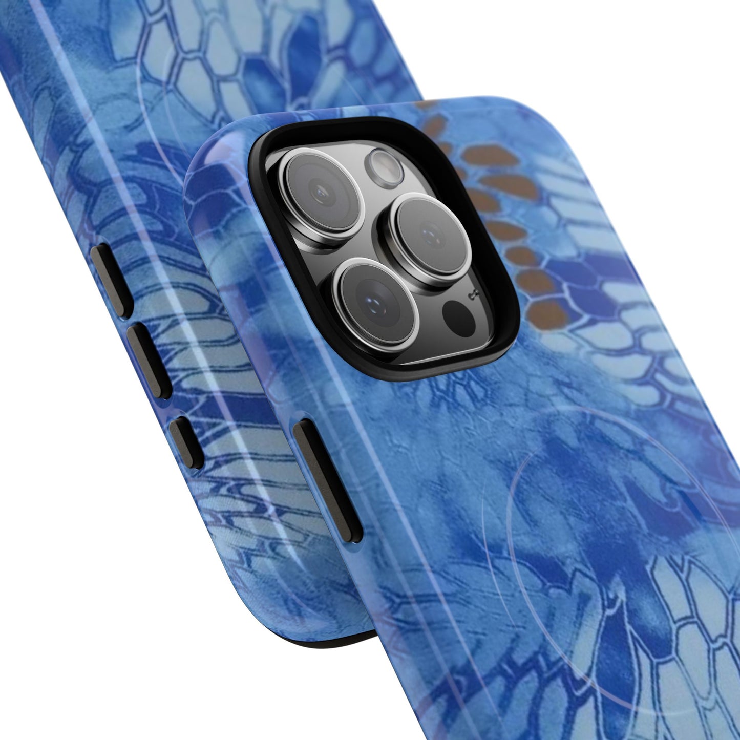 Magnetic Tough Phone Case — Blue Camo Flower Snake Skin Protective Cover