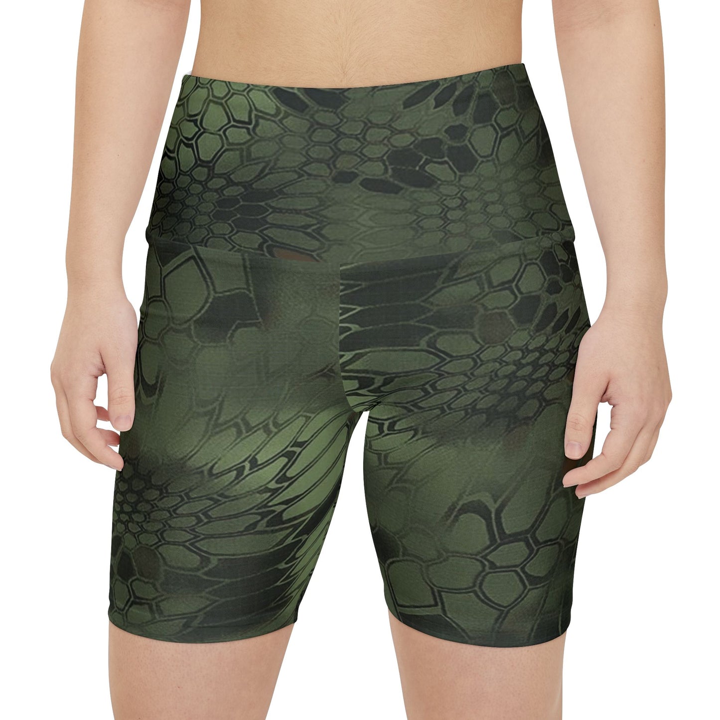 Give Me Grace Green Camo Floral Snakeskin Women's Workout Shorts