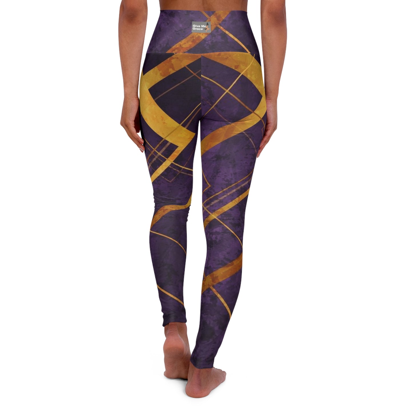 High Waisted Yoga Leggings - Purple & Gold Sports Team