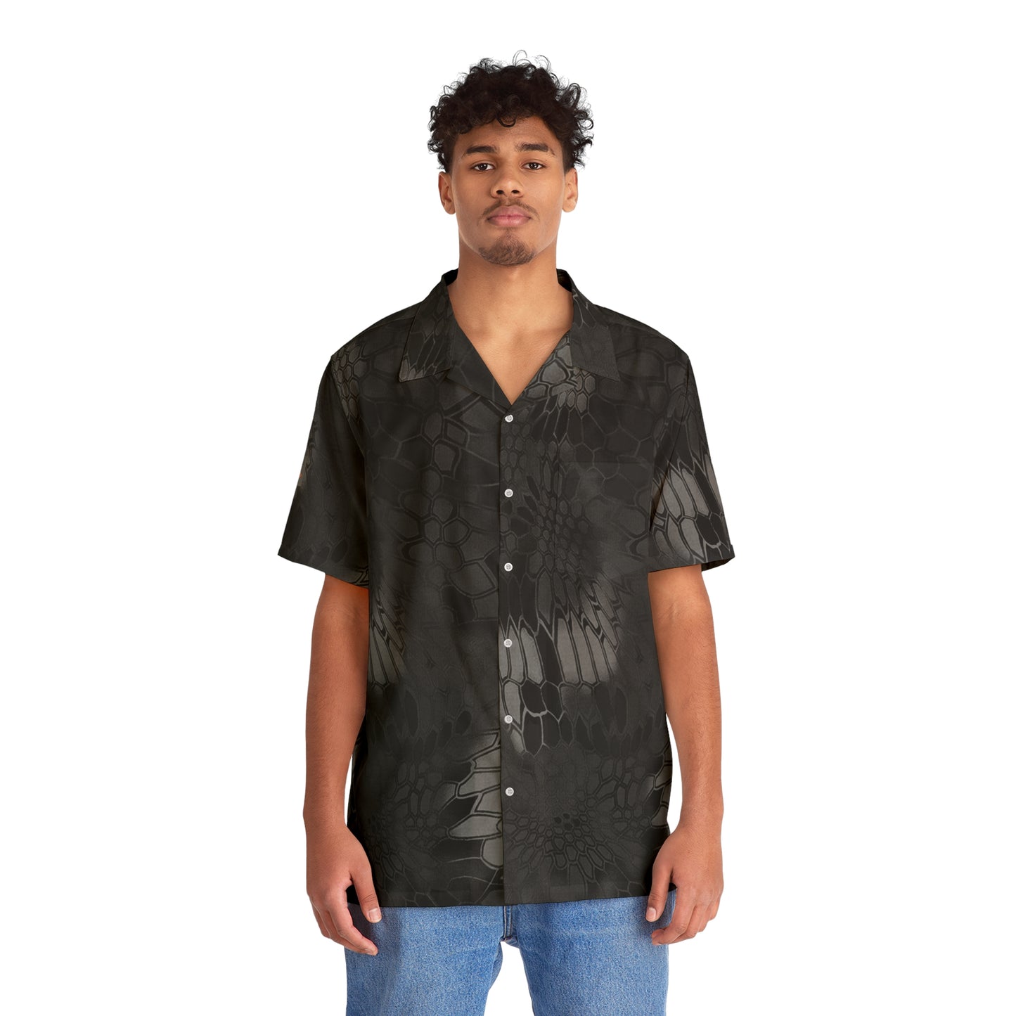 Black Gray Button Up Casual Hawaiian Shirt with Pyramid Hat Print, Sexy and Fun Lightweight Unisex Top, Ideal for Any Occasion, Beachwear,