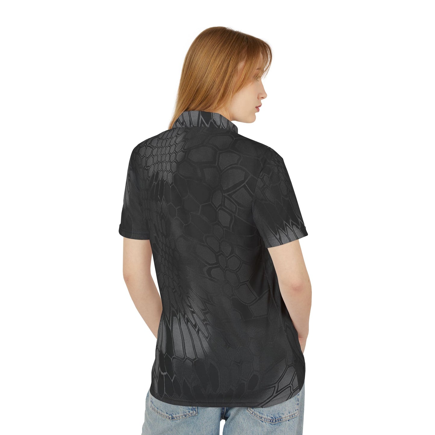 Give Me Grace Black Camo Floral Lace Polo Shirt